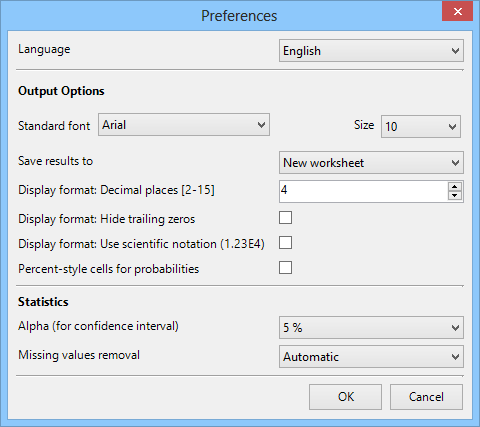 Preferences windows - Changing alpha (p-level) for confidence interval in StatPlus 