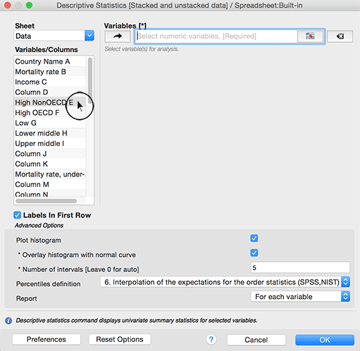 StatPlus 7 Data input window