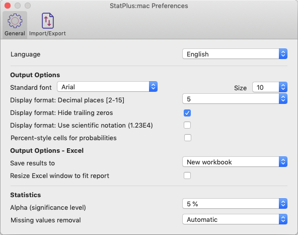 Preferences windows - Changing default p-level in StatPlus:mac Preferences 