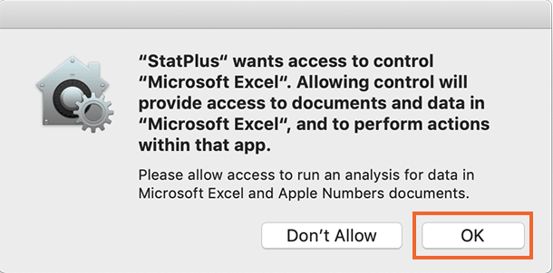 macOS Mojave prompt for access to interact with Microsoft Excel